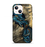 iPhone 13 Wood Live Edge Phone Case - Kenzie (Teal & Gold, 801978)