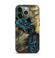 iPhone 13 Pro Wood Live Edge Phone Case - Kenzie (Teal & Gold, 801978)