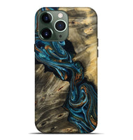 iPhone 13 Pro Max Wood Live Edge Phone Case - Kenzie (Teal & Gold, 801978)
