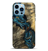 iPhone 14 Pro Max Wood Live Edge Phone Case - Kenzie (Teal & Gold, 801978)