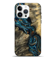 iPhone 15 Pro Max Wood Live Edge Phone Case - Kenzie (Teal & Gold, 801978)