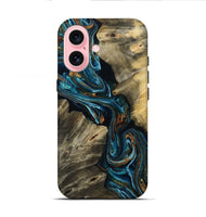 iPhone 16 Wood Live Edge Phone Case - Kenzie (Teal & Gold, 801978)