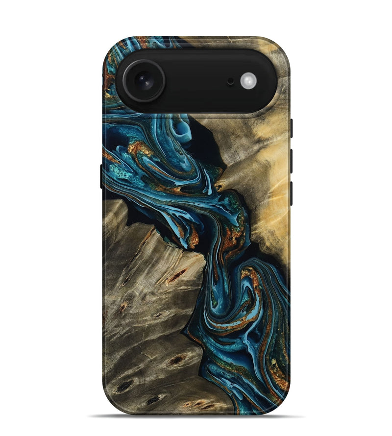iPhone 17 Air Wood Live Edge Phone Case - Kenzie (Teal & Gold, 801978)