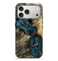 iPhone 17 Pro Max Wood Live Edge Phone Case - Kenzie (Teal & Gold, 801978)