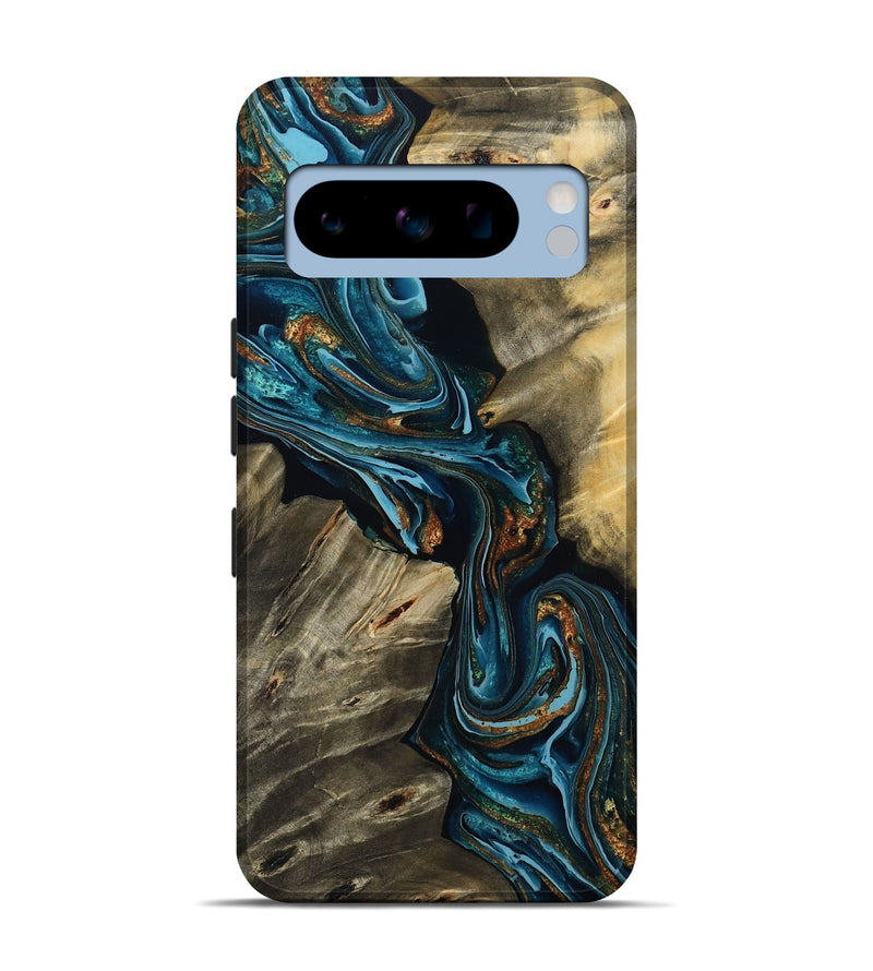 Pixel 8 Pro Wood Live Edge Phone Case - Kenzie (Teal & Gold, 801978)