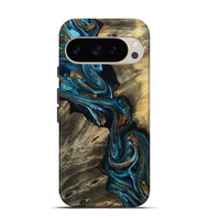 Pixel 9 Pro Wood Live Edge Phone Case - Kenzie (Teal & Gold, 801978)