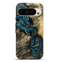 Pixel 9 Pro XL Wood Live Edge Phone Case - Kenzie (Teal & Gold, 801978)