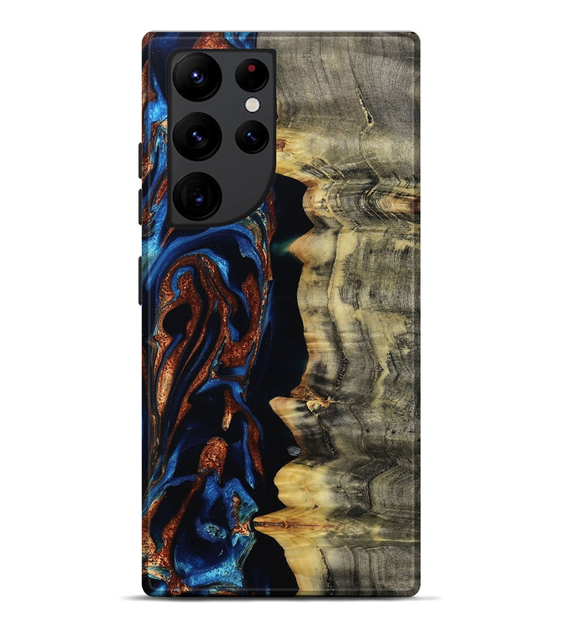 Galaxy S22 Ultra Wood Live Edge Phone Case - Enid (Teal & Gold, 801980)