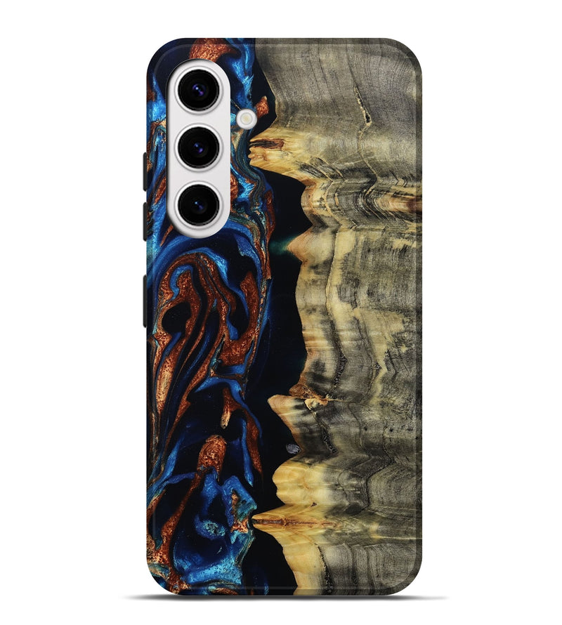 Galaxy S25 Plus Wood Live Edge Phone Case - Enid (Teal & Gold, 801980)
