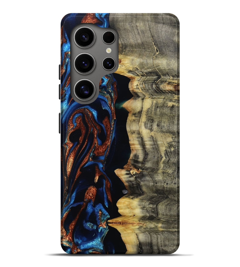 Galaxy S25 Ultra Wood Live Edge Phone Case - Enid (Teal & Gold, 801980)