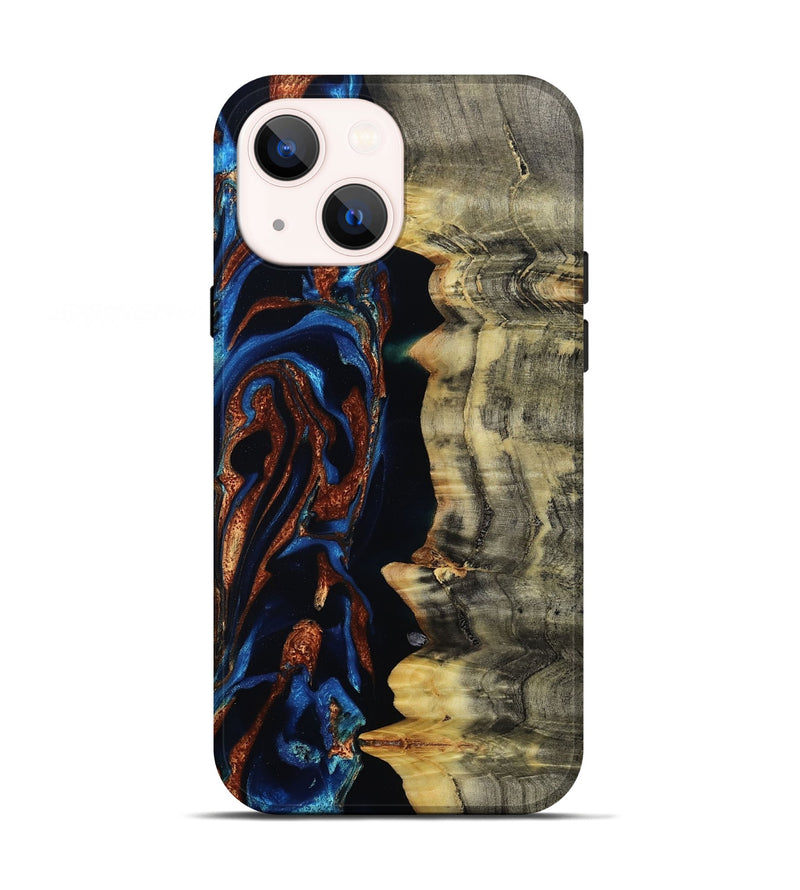 iPhone 13 Wood Live Edge Phone Case - Enid (Teal & Gold, 801980)