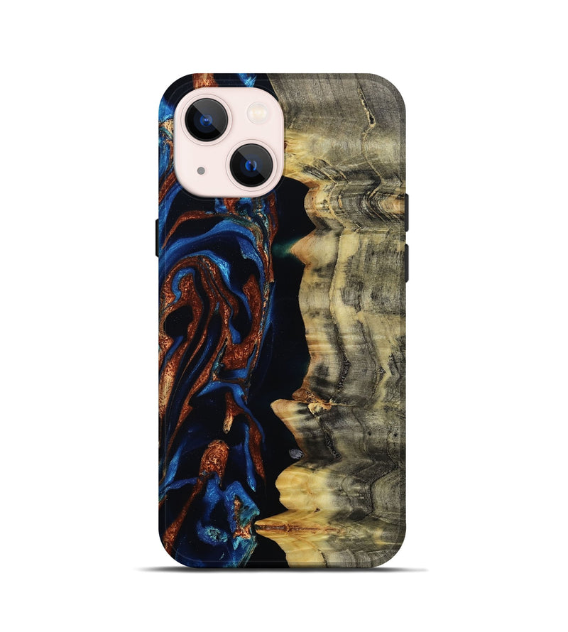 iPhone 13 mini Wood Live Edge Phone Case - Enid (Teal & Gold, 801980)