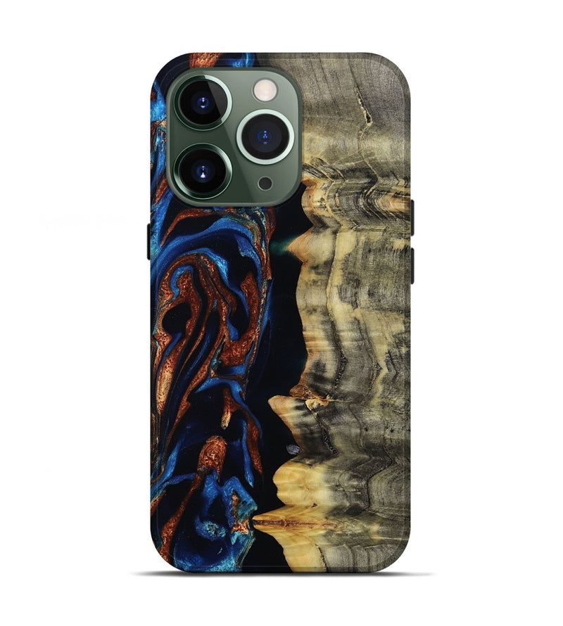 iPhone 13 Pro Wood Live Edge Phone Case - Enid (Teal & Gold, 801980)