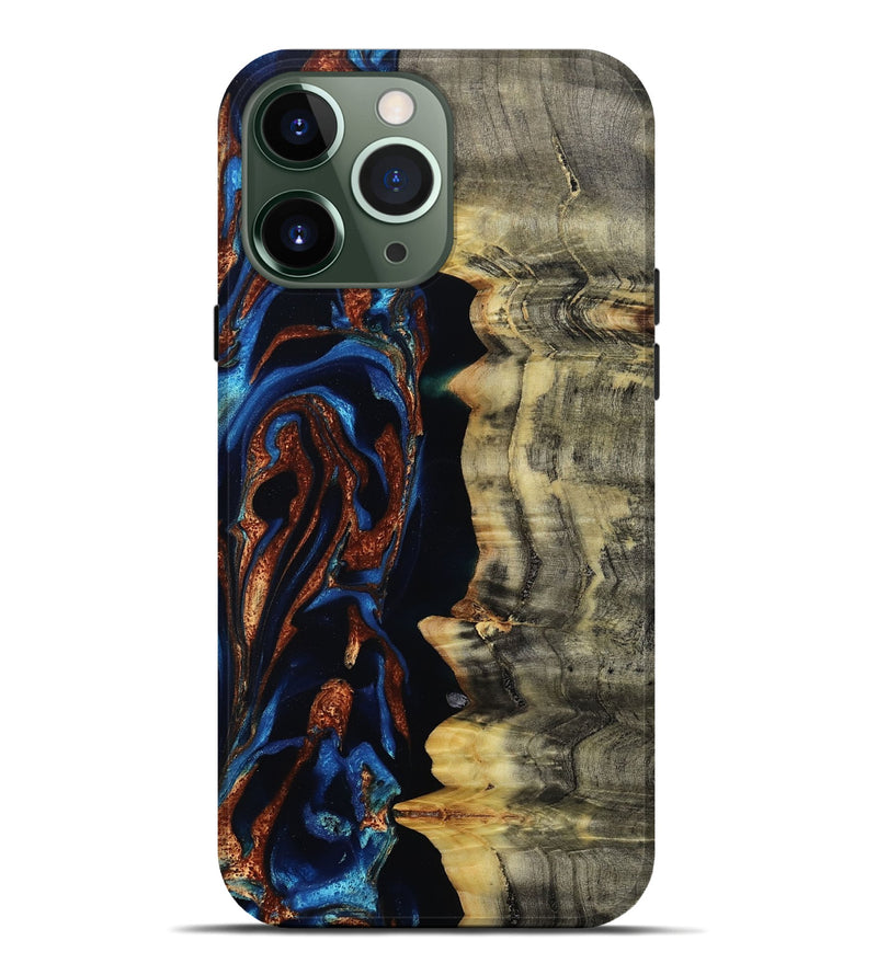 iPhone 13 Pro Max Wood Live Edge Phone Case - Enid (Teal & Gold, 801980)
