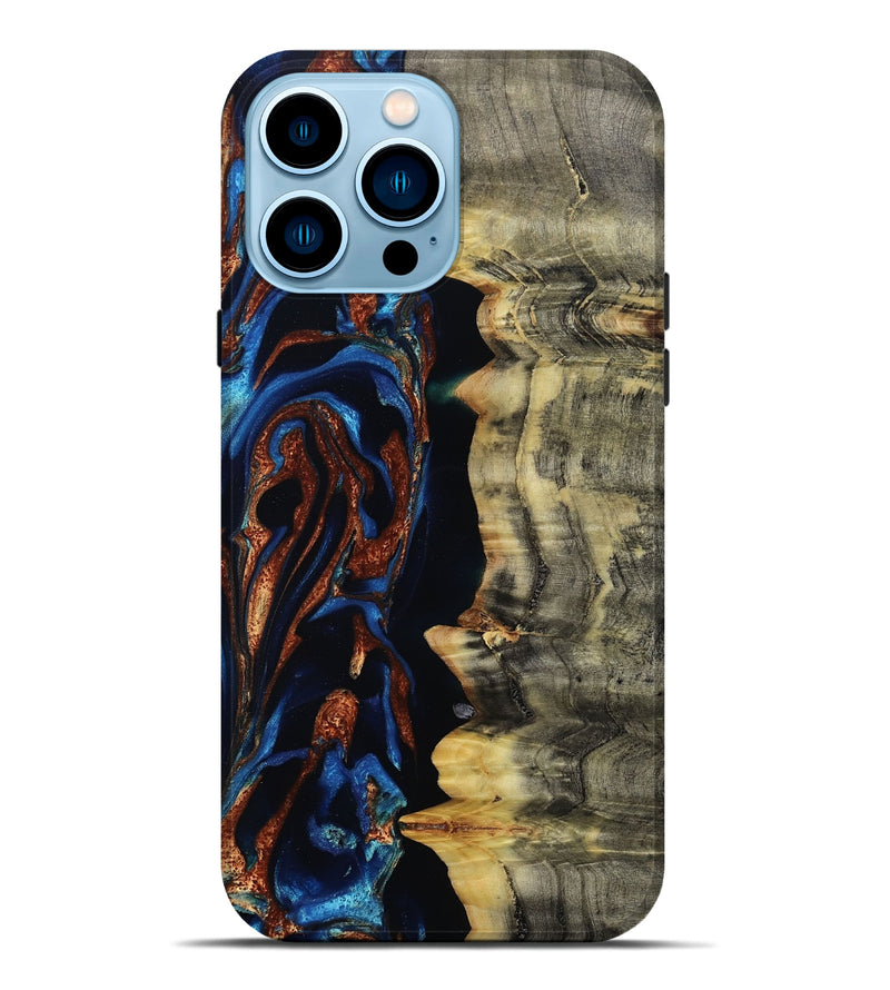 iPhone 14 Pro Max Wood Live Edge Phone Case - Enid (Teal & Gold, 801980)