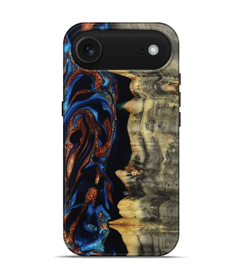iPhone 17 Air Wood Live Edge Phone Case - Enid (Teal & Gold, 801980)