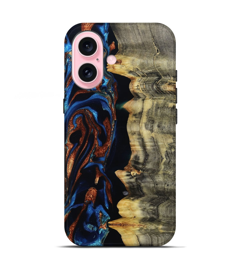 iPhone 17 Wood Live Edge Phone Case - Enid (Teal & Gold, 801980)