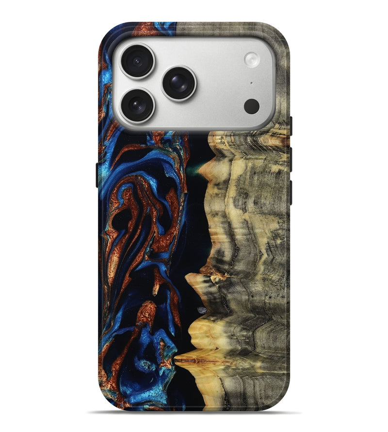 iPhone 17 Pro Max Wood Live Edge Phone Case - Enid (Teal & Gold, 801980)