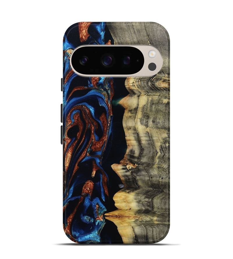 Pixel 10 Pro Wood Live Edge Phone Case - Enid (Teal & Gold, 801980)