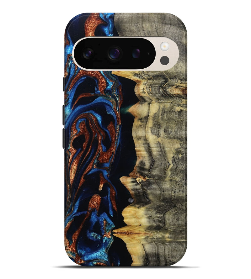 Pixel 10 Pro XL Wood Live Edge Phone Case - Enid (Teal & Gold, 801980)