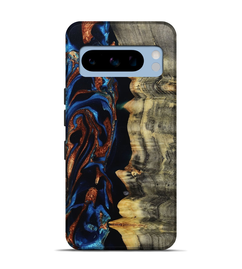 Pixel 8 Pro Wood Live Edge Phone Case - Enid (Teal & Gold, 801980)