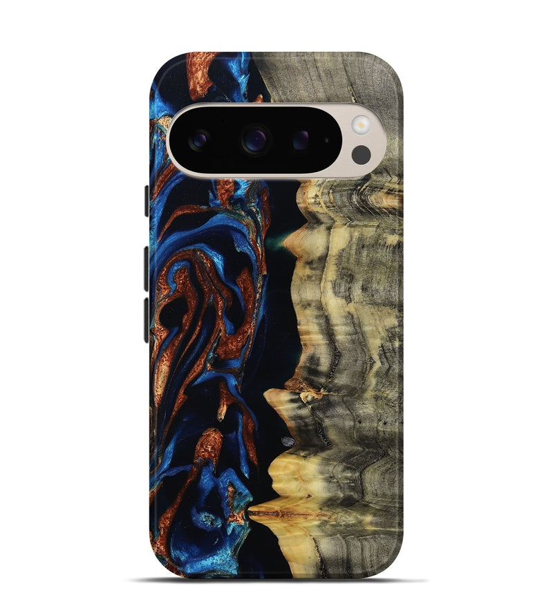 Pixel 9 Wood Live Edge Phone Case - Enid (Teal & Gold, 801980)