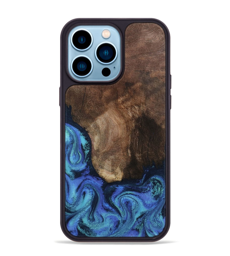iPhone 14 Pro Max Wood Phone Case - Lisha (Blue, 801990)