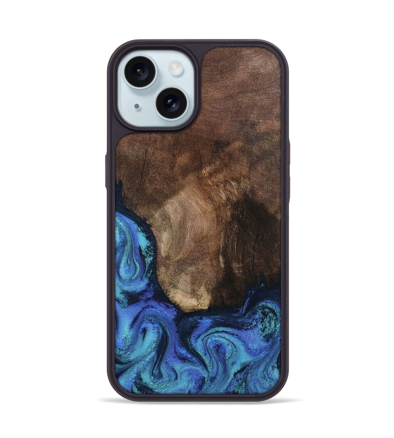 iPhone 15 Wood Phone Case - Lisha (Blue, 801990)
