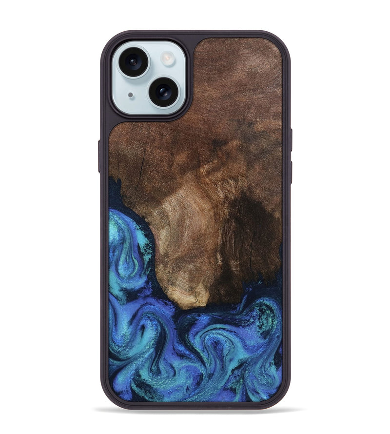 iPhone 15 Plus Wood Phone Case - Lisha (Blue, 801990)