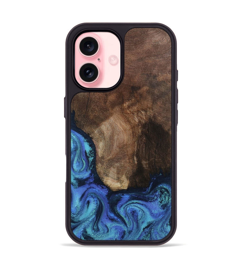 iPhone 16 Wood Phone Case - Lisha (Blue, 801990)