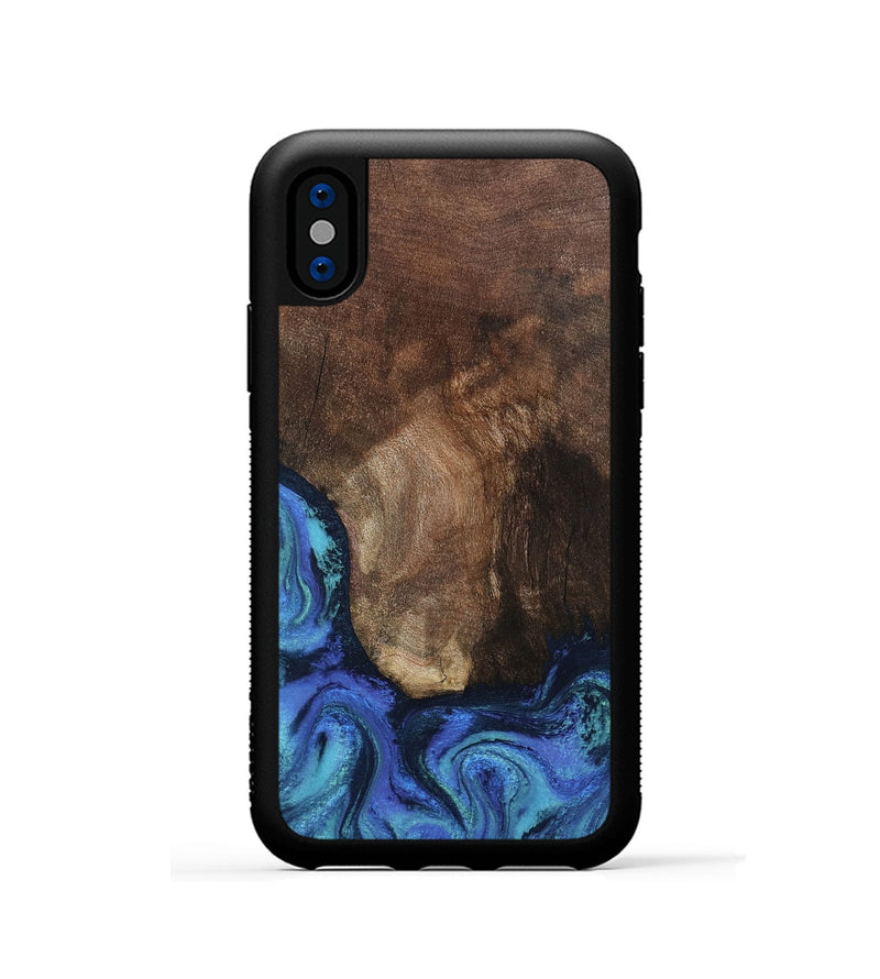 iPhone Xs Wood Phone Case - Lisha (Blue, 801990)