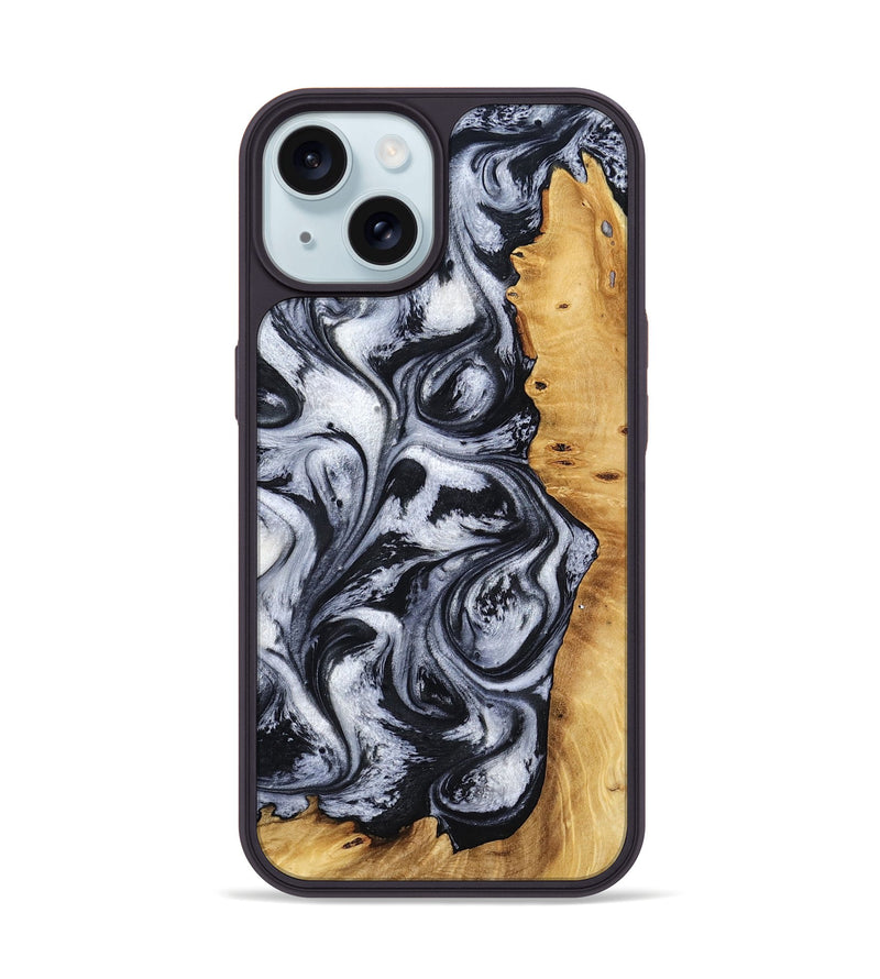 iPhone 15 Wood Phone Case - Katlynn (Black & White, 801999)