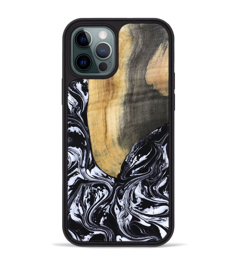 iPhone 12 Pro Max Wood Phone Case - Curley (Black & White, 802000)