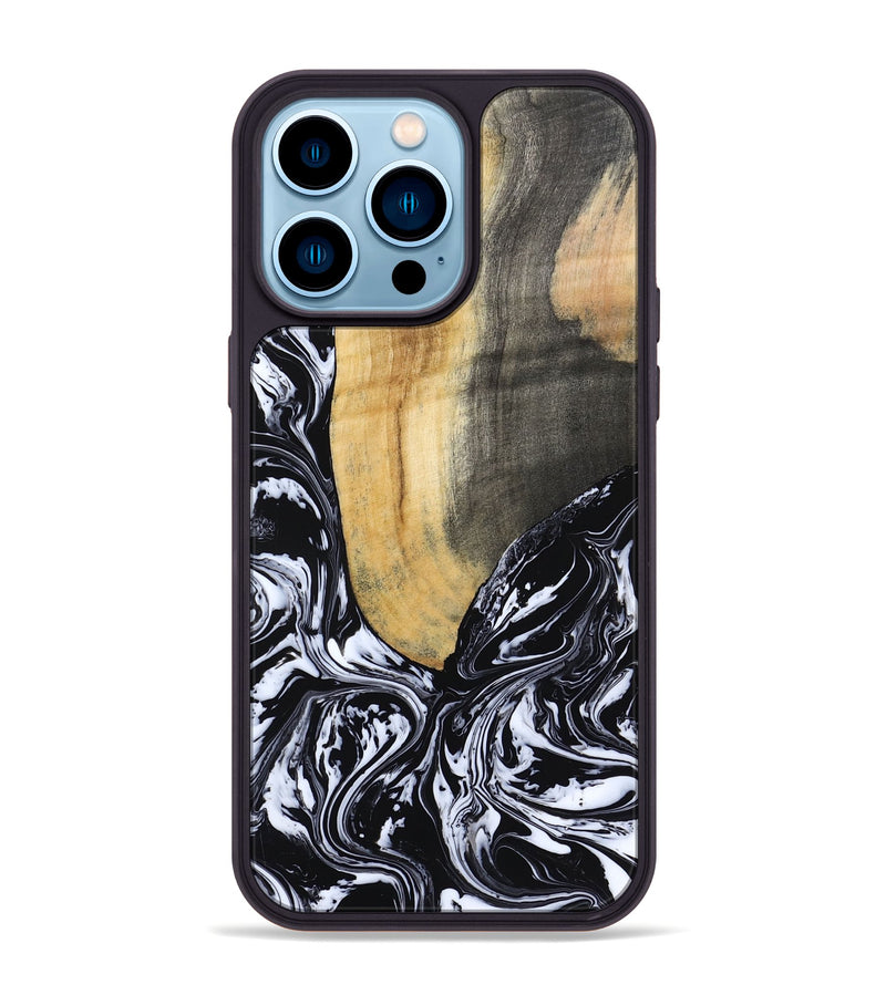 iPhone 14 Pro Max Wood Phone Case - Curley (Black & White, 802000)