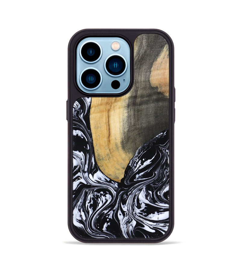 iPhone 14 Pro Wood Phone Case - Curley (Black & White, 802000)