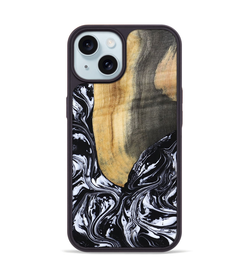 iPhone 15 Wood Phone Case - Curley (Black & White, 802000)