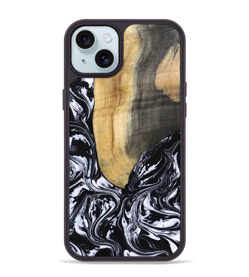 iPhone 15 Plus Wood Phone Case - Curley (Black & White, 802000)