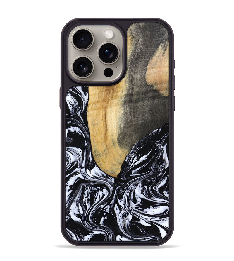iPhone 15 Pro Max Wood Phone Case - Curley (Black & White, 802000)