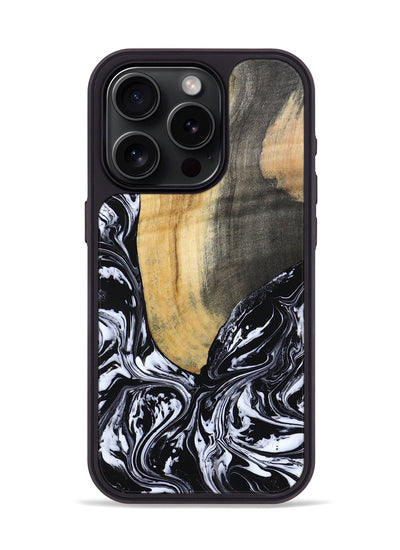 iPhone 15 Pro Wood Phone Case - Curley (Black & White, 802000)
