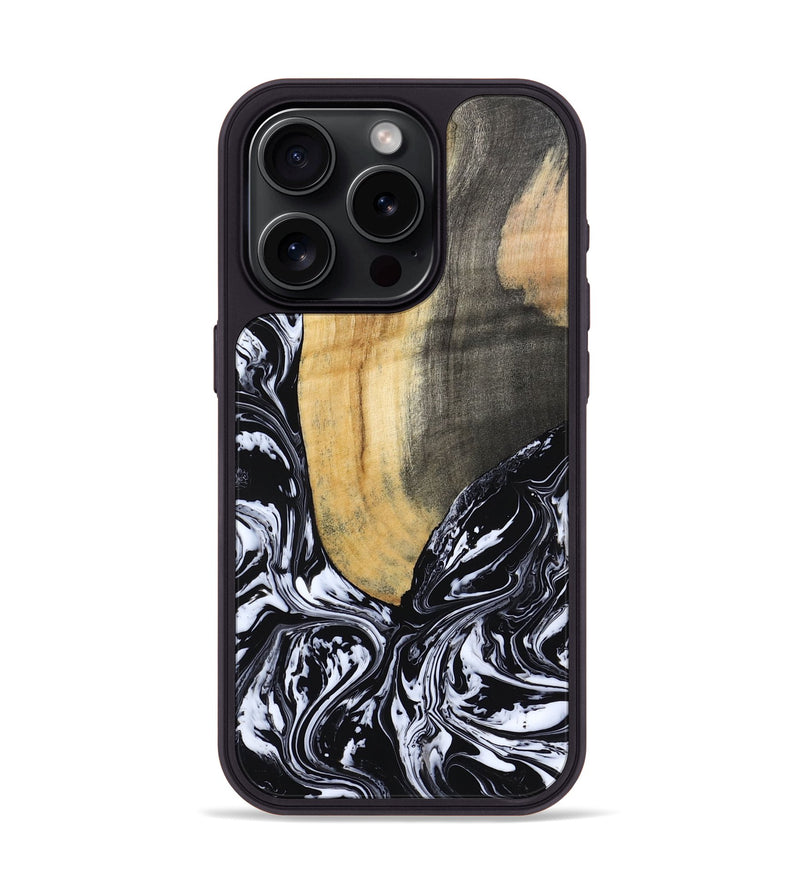 iPhone 15 Pro Wood Phone Case - Curley (Black & White, 802000)