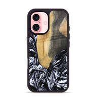 iPhone 16 Wood Phone Case - Curley (Black & White, 802000)