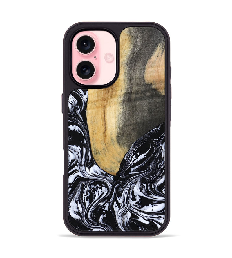 iPhone 16 Wood Phone Case - Curley (Black & White, 802000)