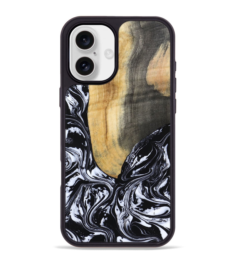 iPhone 16 Plus Wood Phone Case - Curley (Black & White, 802000)