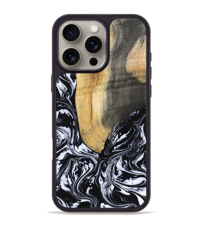iPhone 16 Pro Max Wood Phone Case - Curley (Black & White, 802000)