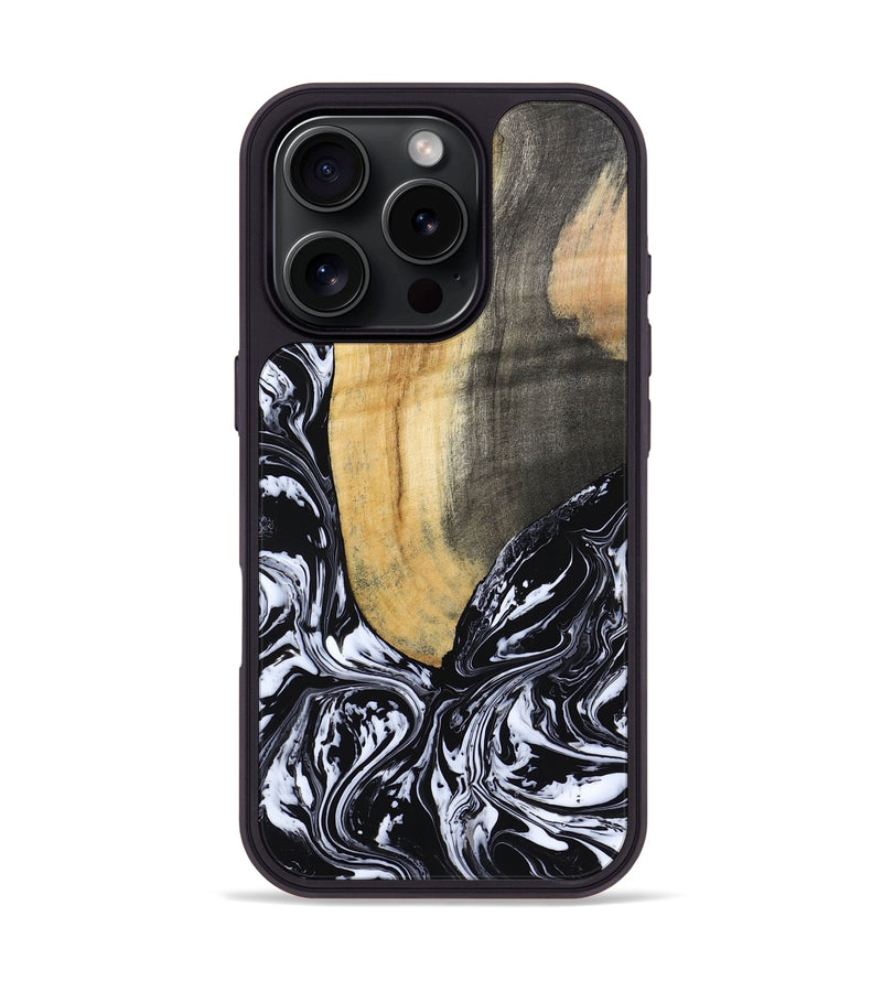 iPhone 16 Pro Wood Phone Case - Curley (Black & White, 802000)