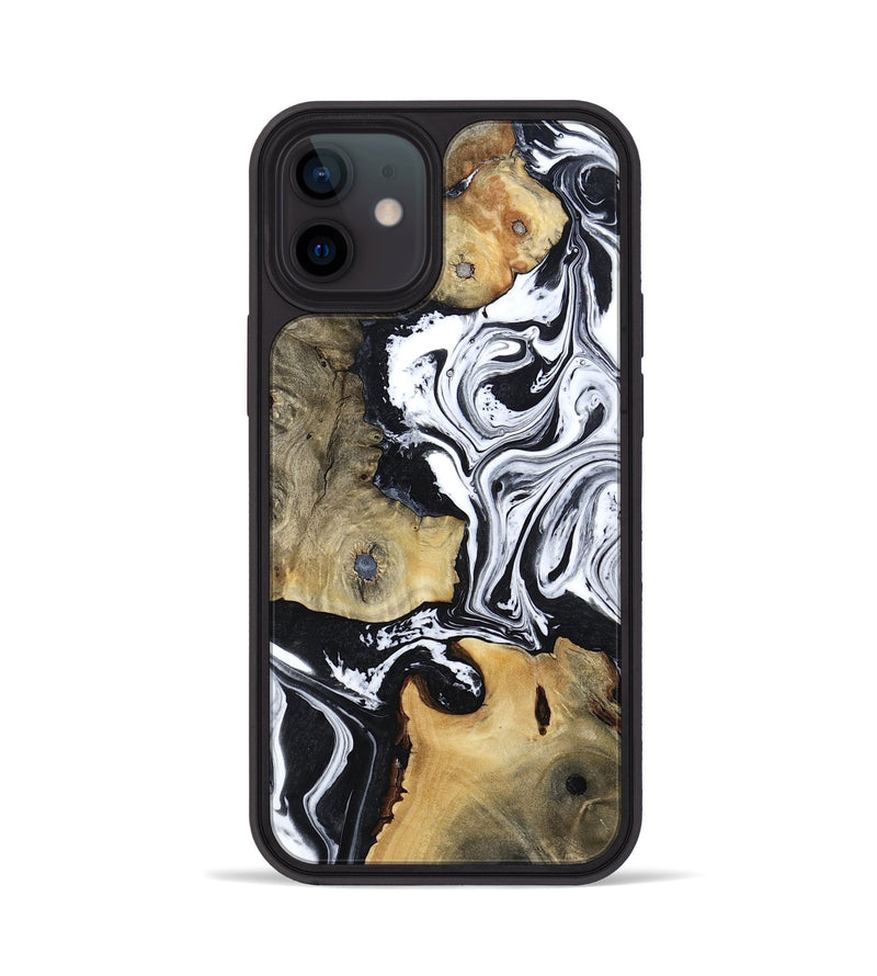 iPhone 12 Wood Phone Case - Keara (Black & White, 802002)