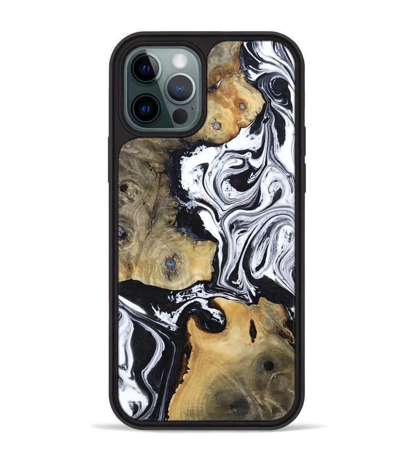 iPhone 12 Pro Max Wood Phone Case - Keara (Black & White, 802002)