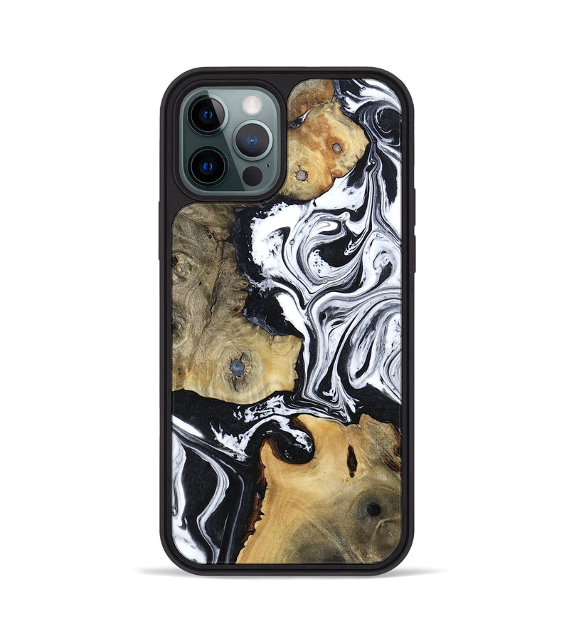 iPhone 12 Pro Wood Phone Case - Keara (Black & White, 802002)