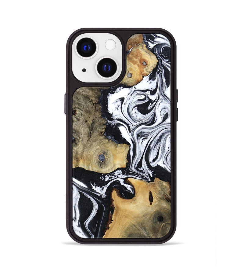 iPhone 13 Wood Phone Case - Keara (Black & White, 802002)