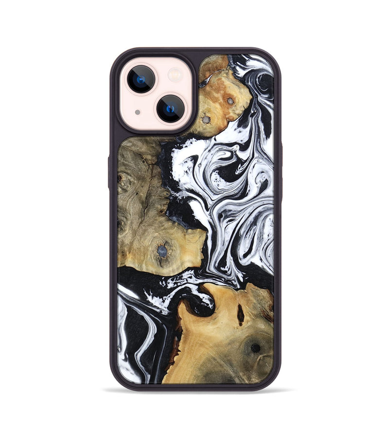 iPhone 14 Wood Phone Case - Keara (Black & White, 802002)